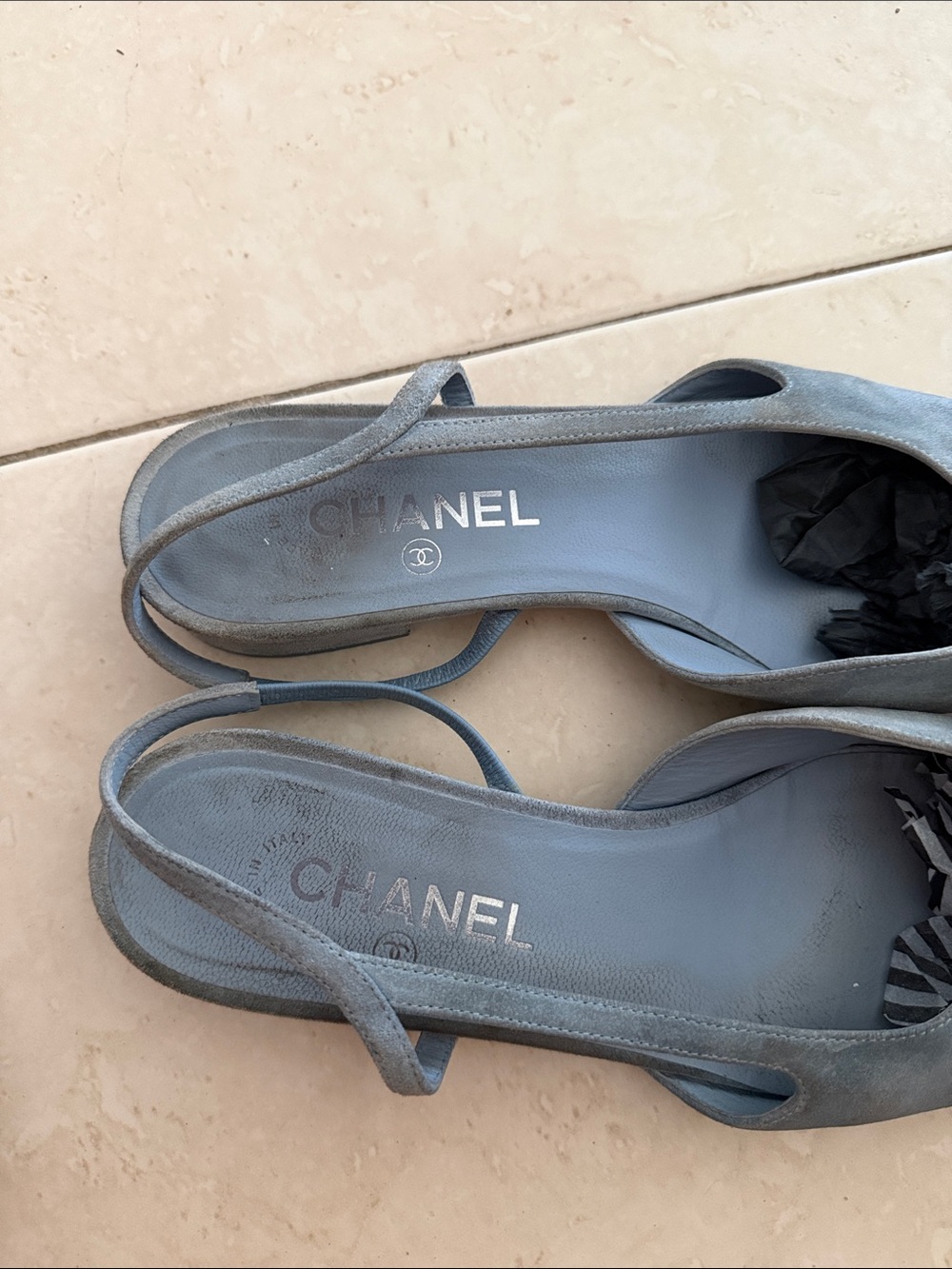 Chanel Suede Slingback Flats with Teal Toe Cap - Picture 2 of 4